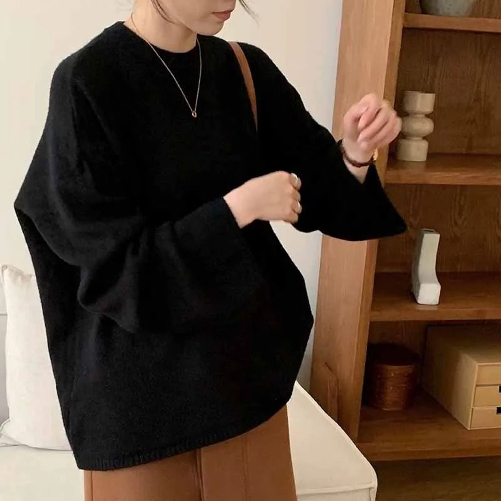 Oversized Loose Round Neck Sweater For Women Autumn Winter Knit 6