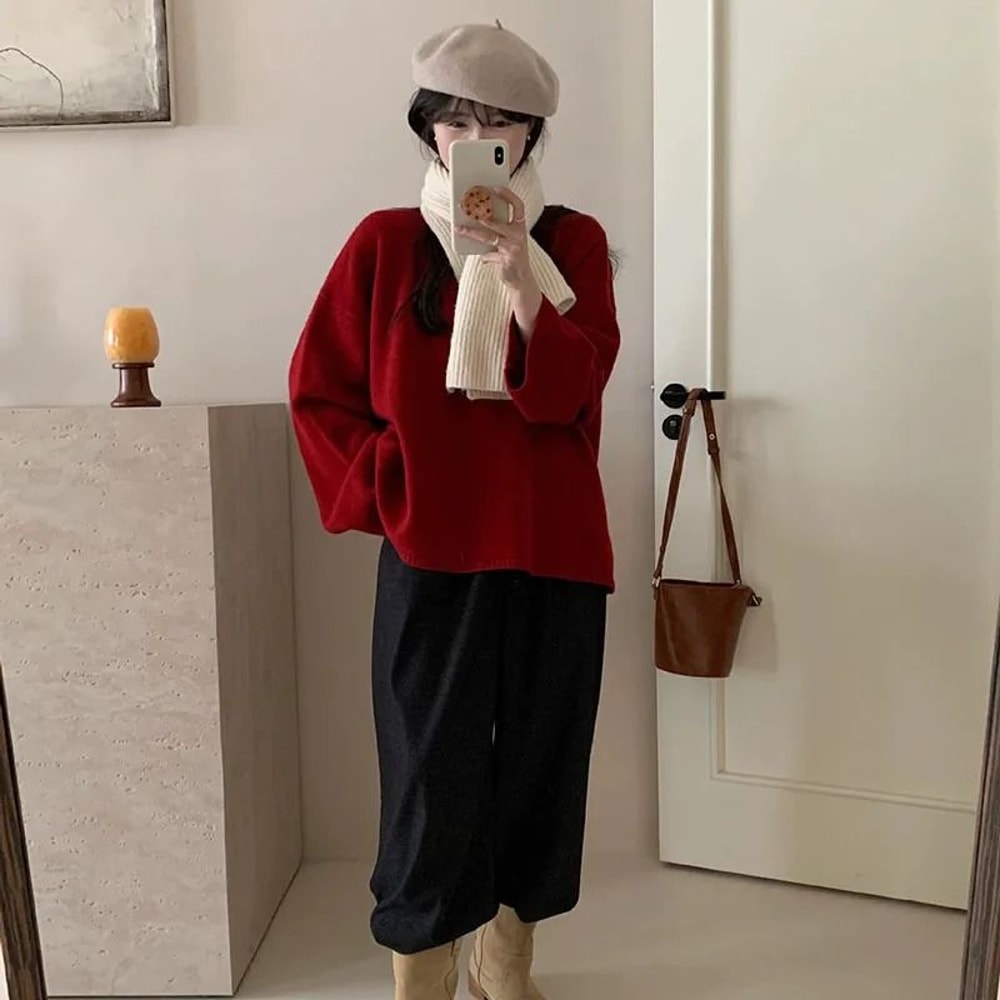 Oversized Loose Round Neck Sweater For Women Autumn Winter Knit 7