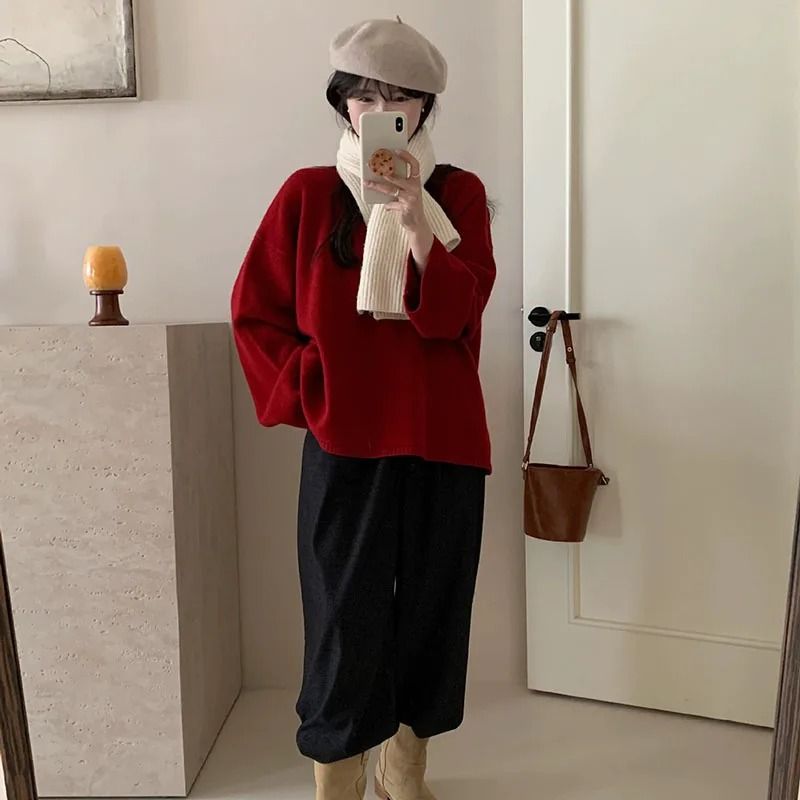 Oversized Loose Round Neck Sweater For Women Autumn Winter Knit 7