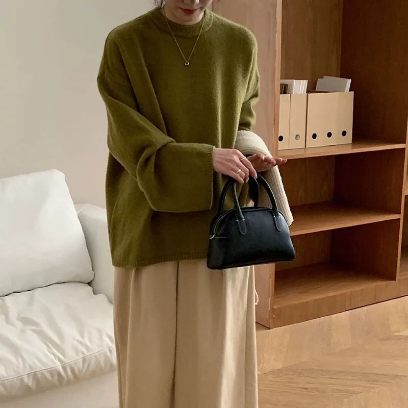 Oversized Loose Round Neck Sweater For Women Autumn Winter Knit 8