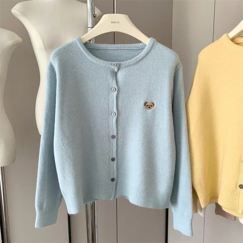 Zekye Autumn O Neck Knit Sweater With Sweet Cartoon Embroidery 7