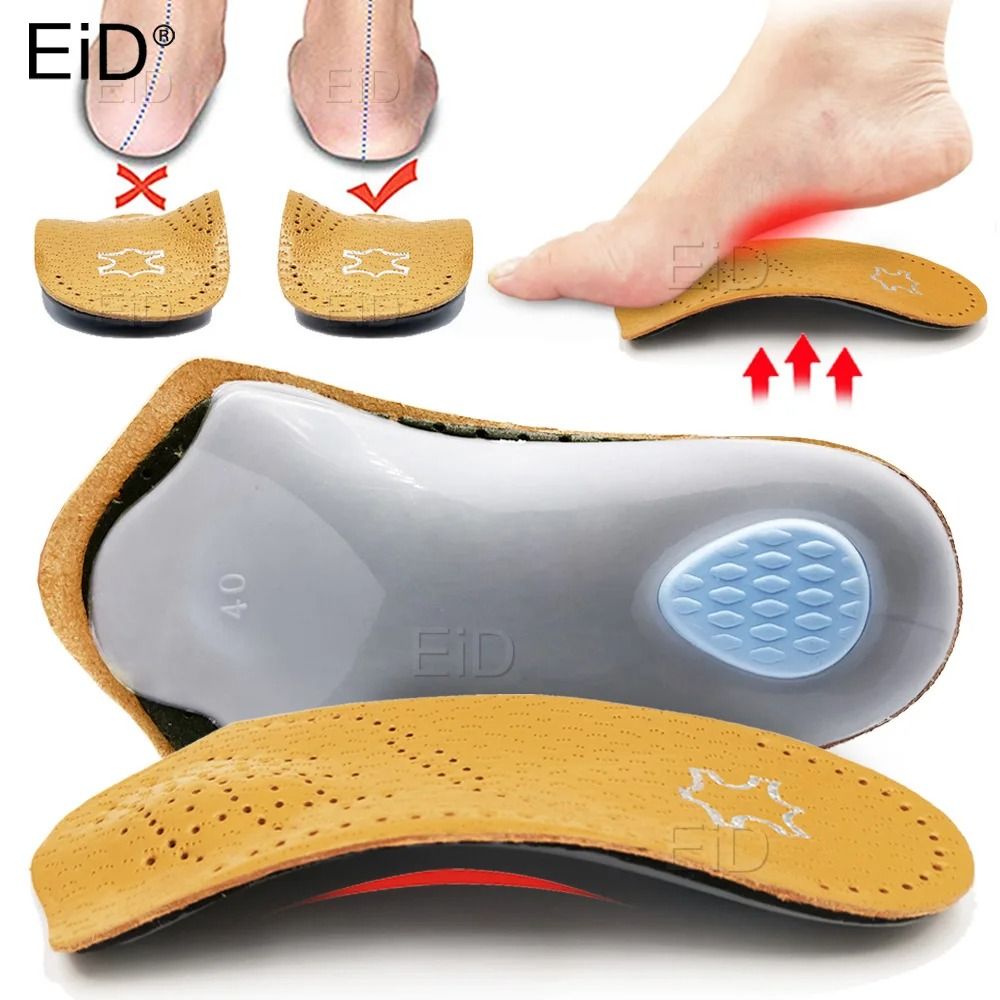 Leather Orthotic Insoles Heel Cushion Foot Support Pads 0