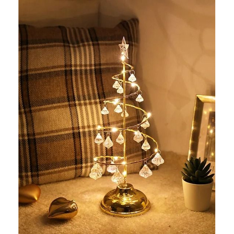 LED Christmas Tree Table Lamp Battery Power Modern Crystal Desk Light 6