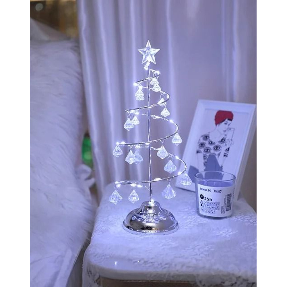 LED Christmas Tree Table Lamp Battery Power Modern Crystal Desk Light 7