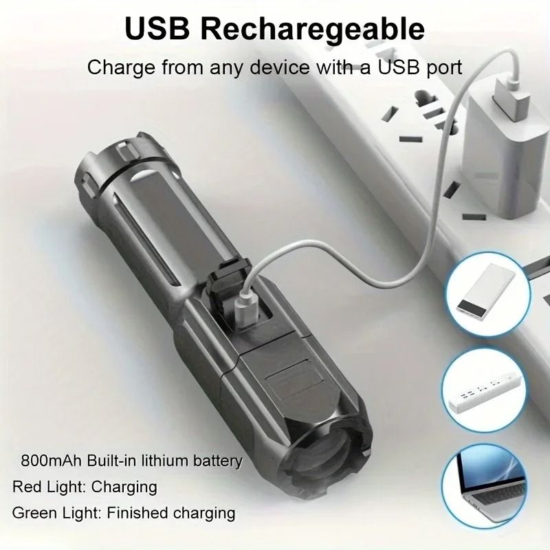 Rechargeable USB Waterproof Zoom Tactical Flashlight 100000 Lumen For Fishing Hunting Camping 5