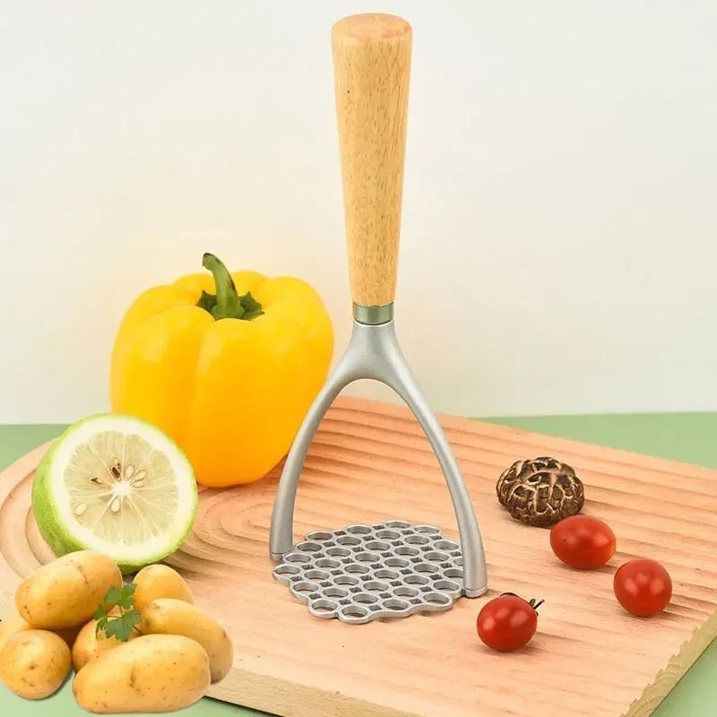Aluminum Manual Potato Masher Meat Press Tool With Wood Handle 5