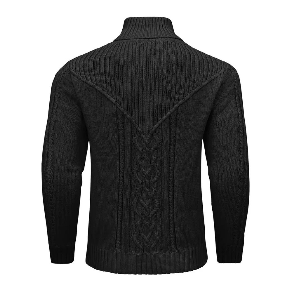 Men Shawl Collar Cable Knit Pullover Sweater Fleece Woolen Solid Color 1