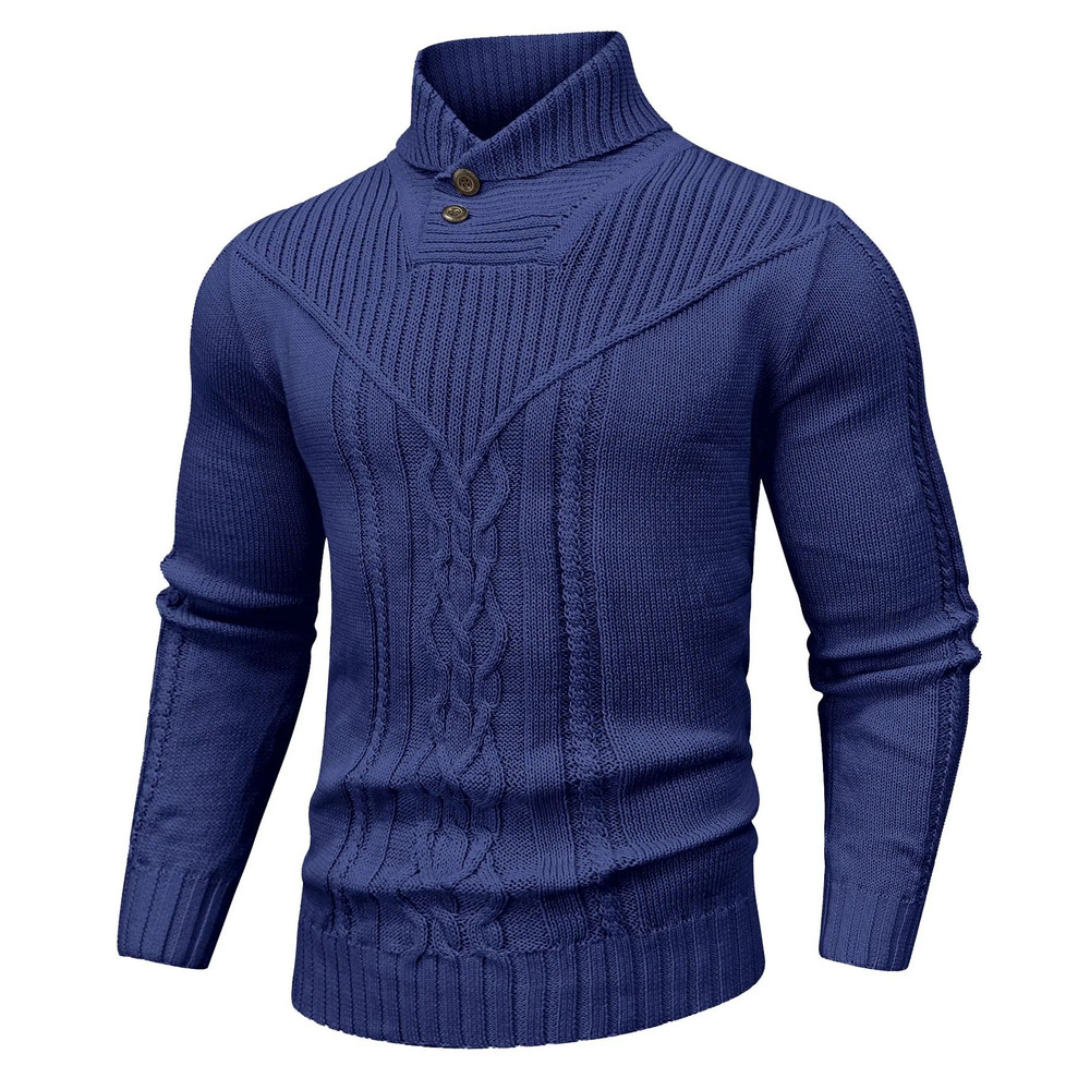 Men Shawl Collar Cable Knit Pullover Sweater Fleece Woolen Solid Color 8