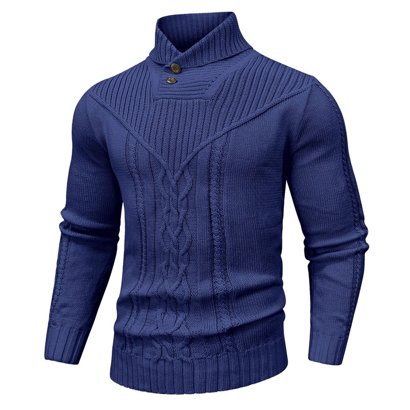 Men Shawl Collar Cable Knit Pullover Sweater Fleece Woolen Solid Color 8