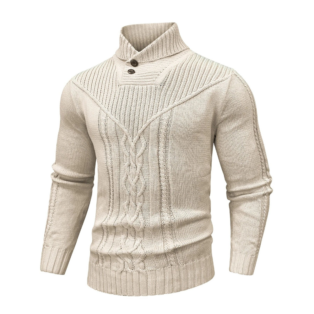 Men Shawl Collar Cable Knit Pullover Sweater Fleece Woolen Solid Color 5