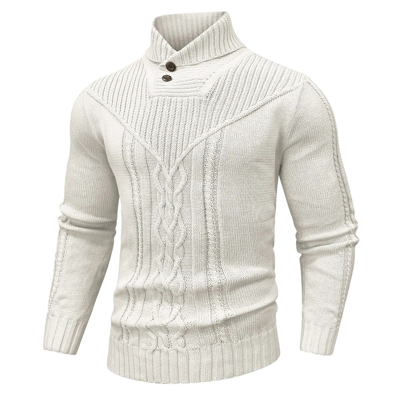 Men Shawl Collar Cable Knit Pullover Sweater Fleece Woolen Solid Color 7