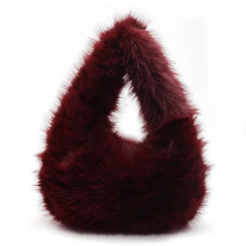 Solid Color Faux Fur Bag For Women Winter Soft Plush Handbag Tote 9