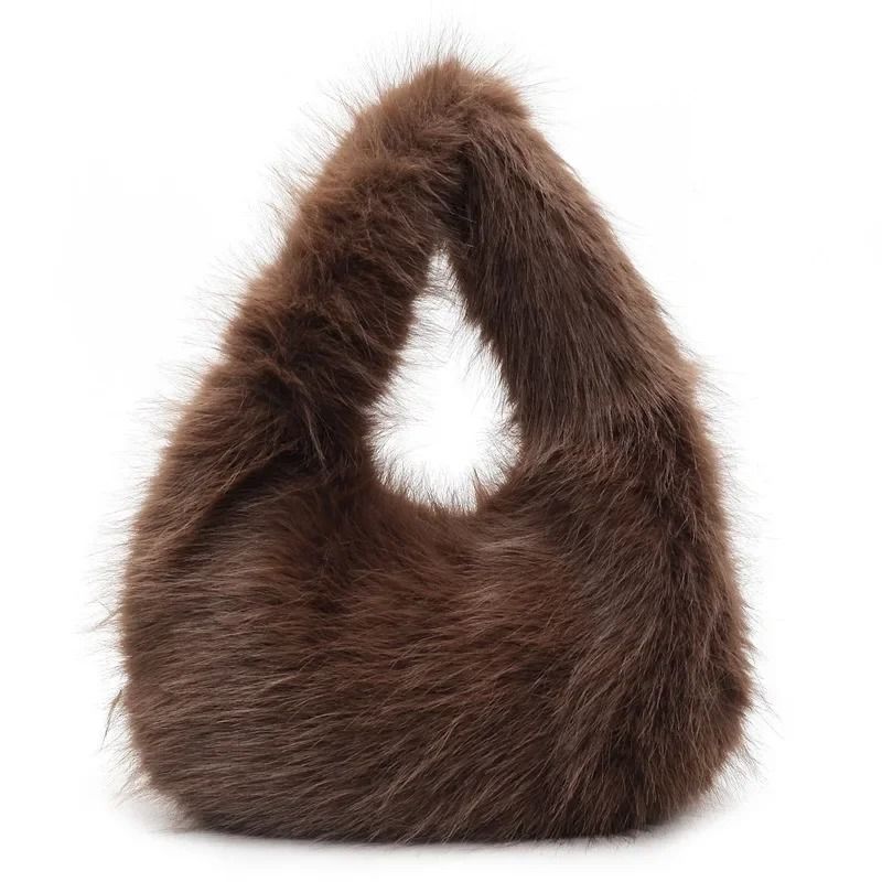 Solid Color Faux Fur Bag For Women Winter Soft Plush Handbag Tote 10