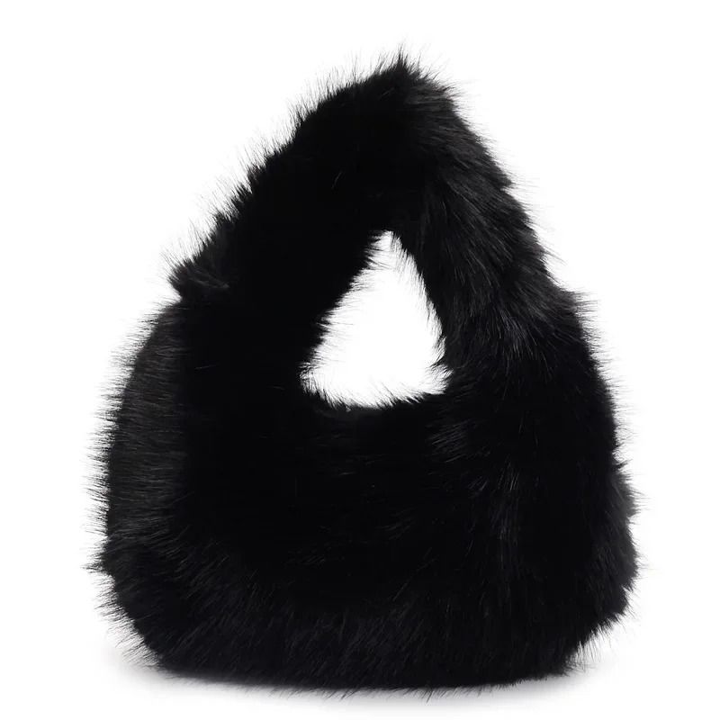 Solid Color Faux Fur Bag For Women Winter Soft Plush Handbag Tote 5