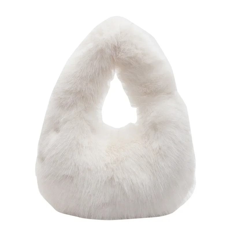 Solid Color Faux Fur Bag For Women Winter Soft Plush Handbag Tote 8