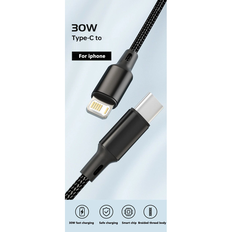 PD 30W Charger Cable USB A To Type C Lightning Fast Charging Data Line 1