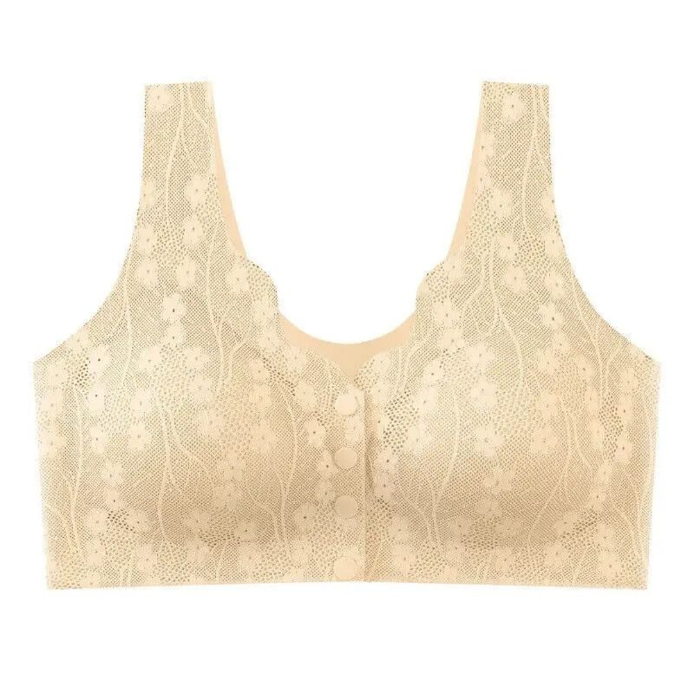 Soft Cup Front Button Bra Breathable Wireless Tank Top Lace Large Size Bra 9