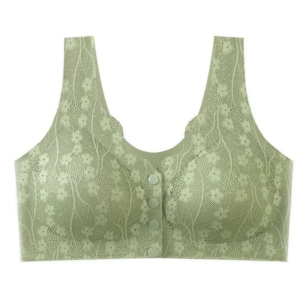 Soft Cup Front Button Bra Breathable Wireless Tank Top Lace Large Size Bra 5