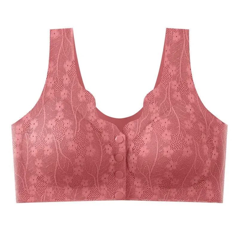 Soft Cup Front Button Bra Breathable Wireless Tank Top Lace Large Size Bra 6