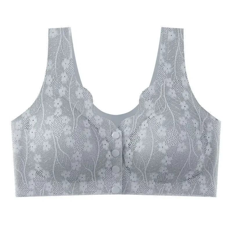 Soft Cup Front Button Bra Breathable Wireless Tank Top Lace Large Size Bra 8