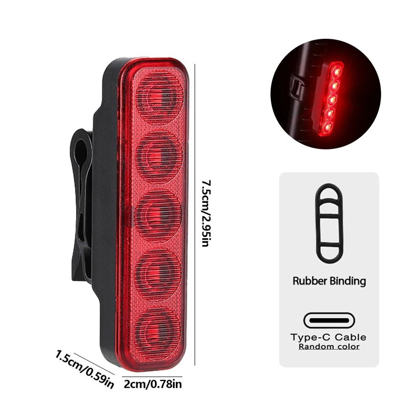 LED Bicycle Tail Light USB TypeC Rechargeable Rear Warning Light For Mountain And Road Bikes 5