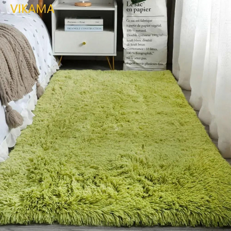 VIKAMA Silk Wool Solid Colour Rug Luxury Soft Non Slip Washable Mat For Living Room Bedroom 11