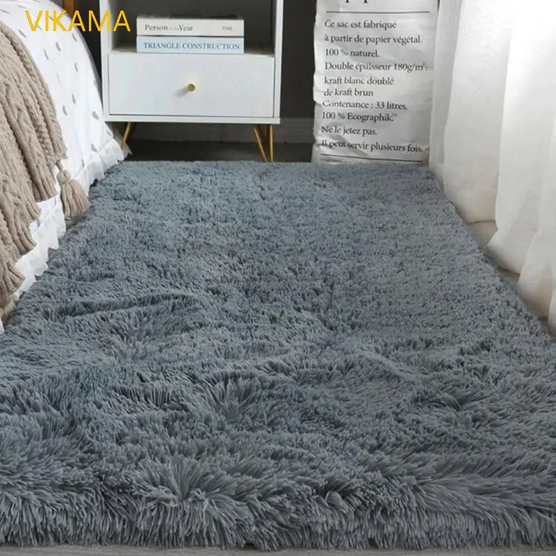 VIKAMA Silk Wool Solid Colour Rug Luxury Soft Non Slip Washable Mat For Living Room Bedroom 3