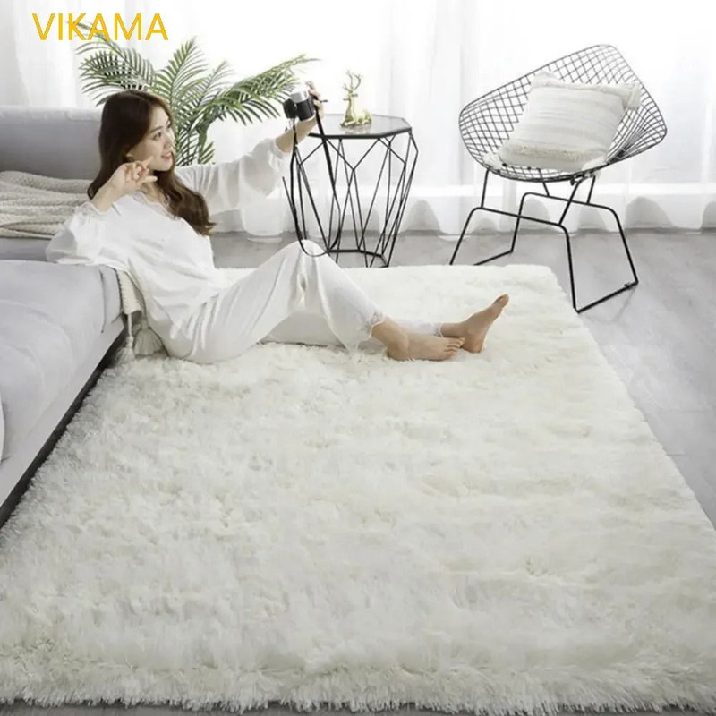 VIKAMA Silk Wool Solid Colour Rug Luxury Soft Non Slip Washable Mat For Living Room Bedroom 6