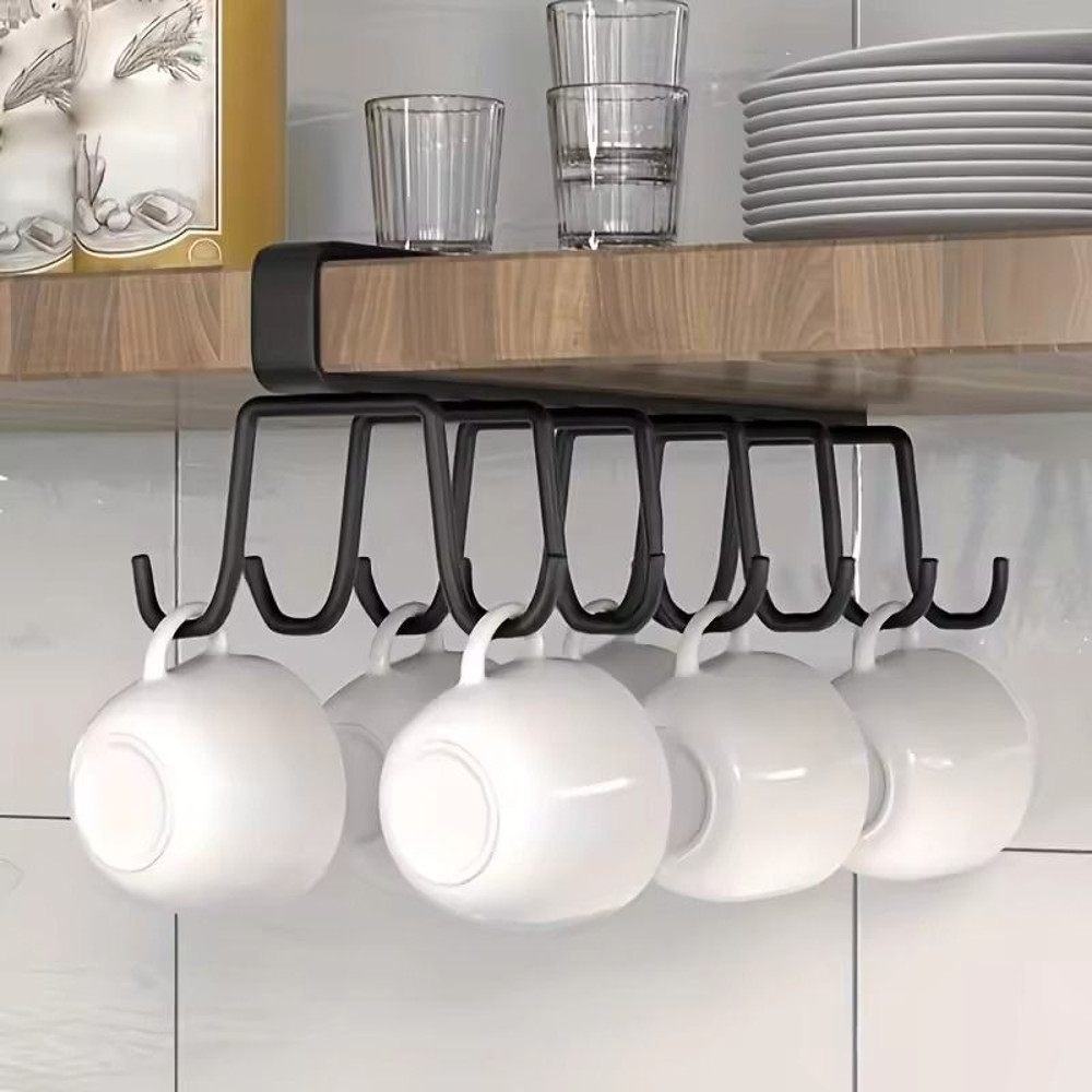 Home Simple Kitchen Double Row Hook Rack Hanging Traceless Iron Cup Hook Hanging Shelf For Kitchen  0
