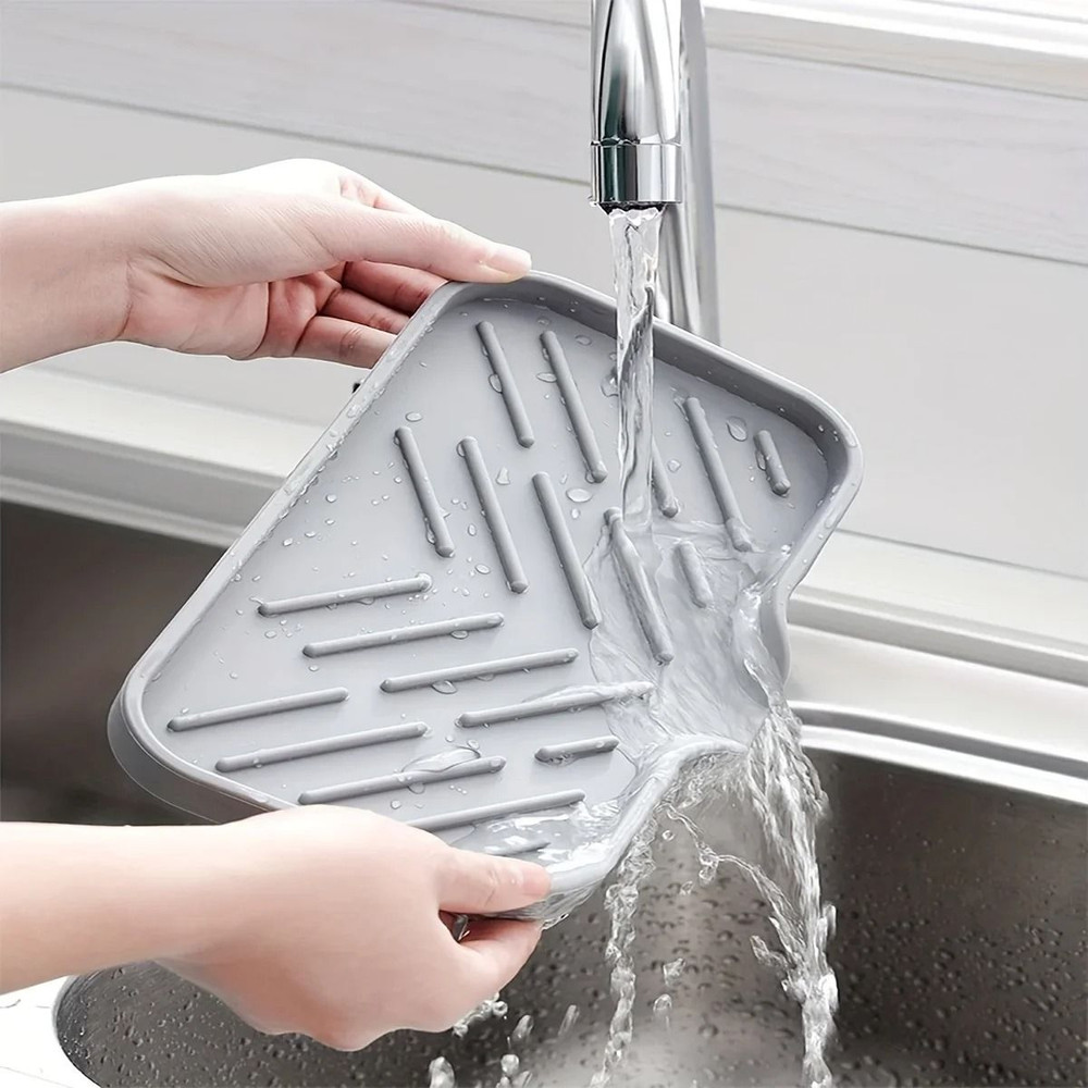Silicone Sink Tray With Drain Non Slip Soap Sponge Organizer For Kitchen Bathroom 1