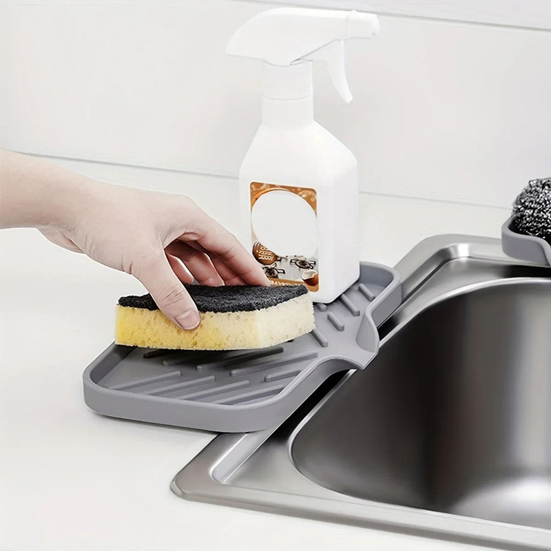 Silicone Sink Tray With Drain Non Slip Soap Sponge Organizer For Kitchen Bathroom 4