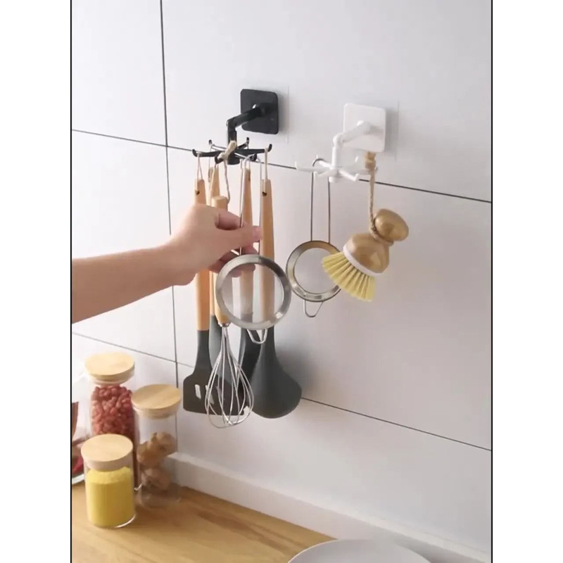 Kitchen Organizer Swivel Hooks Hole Free Multifunctional Rotatable Hooks 0