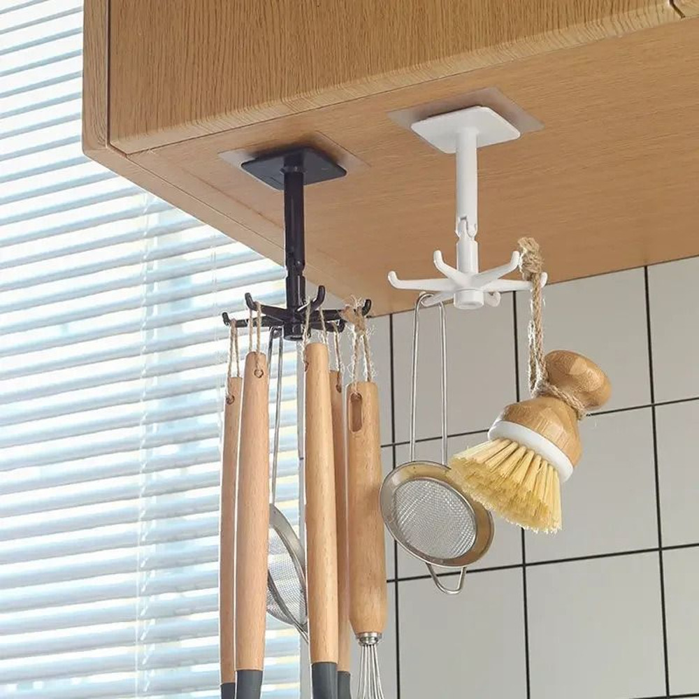 Kitchen Organizer Swivel Hooks Hole Free Multifunctional Rotatable Hooks 2
