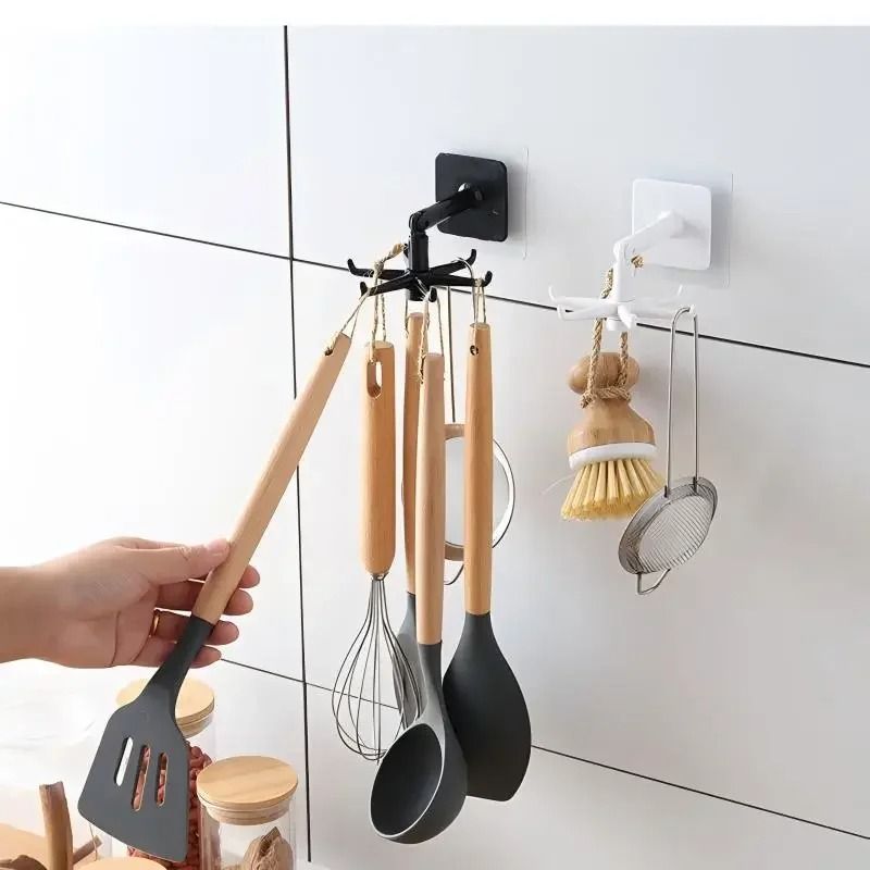Kitchen Organizer Swivel Hooks Hole Free Multifunctional Rotatable Hooks 4