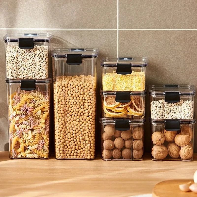 High Quality Sealed Jar Food Storage Box Transparent Plastic Kitchen Organizer 0