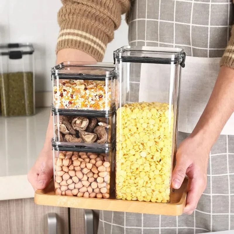 High Quality Sealed Jar Food Storage Box Transparent Plastic Kitchen Organizer 4
