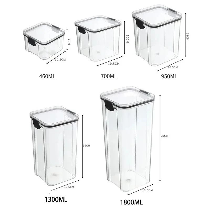 High Quality Sealed Jar Food Storage Box Transparent Plastic Kitchen Organizer 5