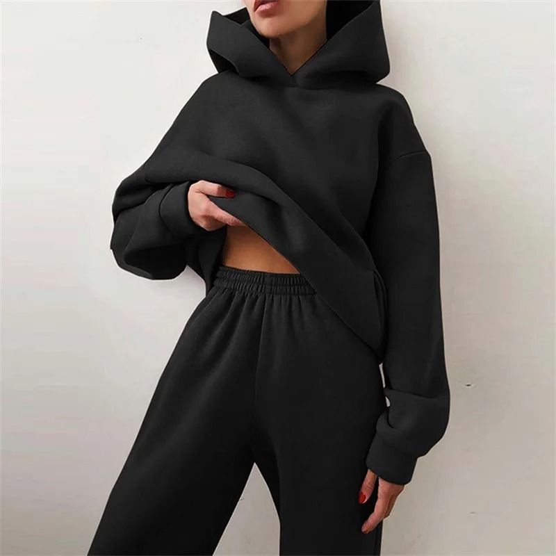 Women Tracksuit Two Piece Set Hooded Sweatshirt And Long Pant 2