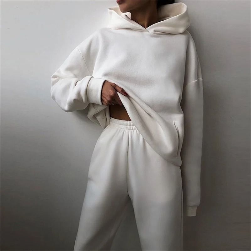 Women Tracksuit Two Piece Set Hooded Sweatshirt And Long Pant 3