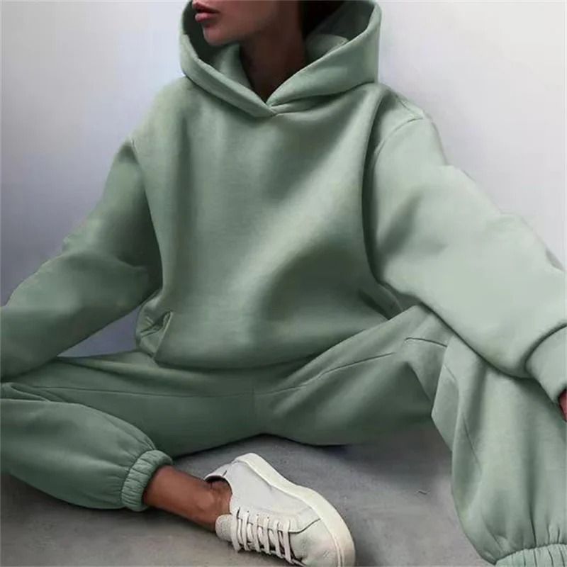 Women Tracksuit Two Piece Set Hooded Sweatshirt And Long Pant 5