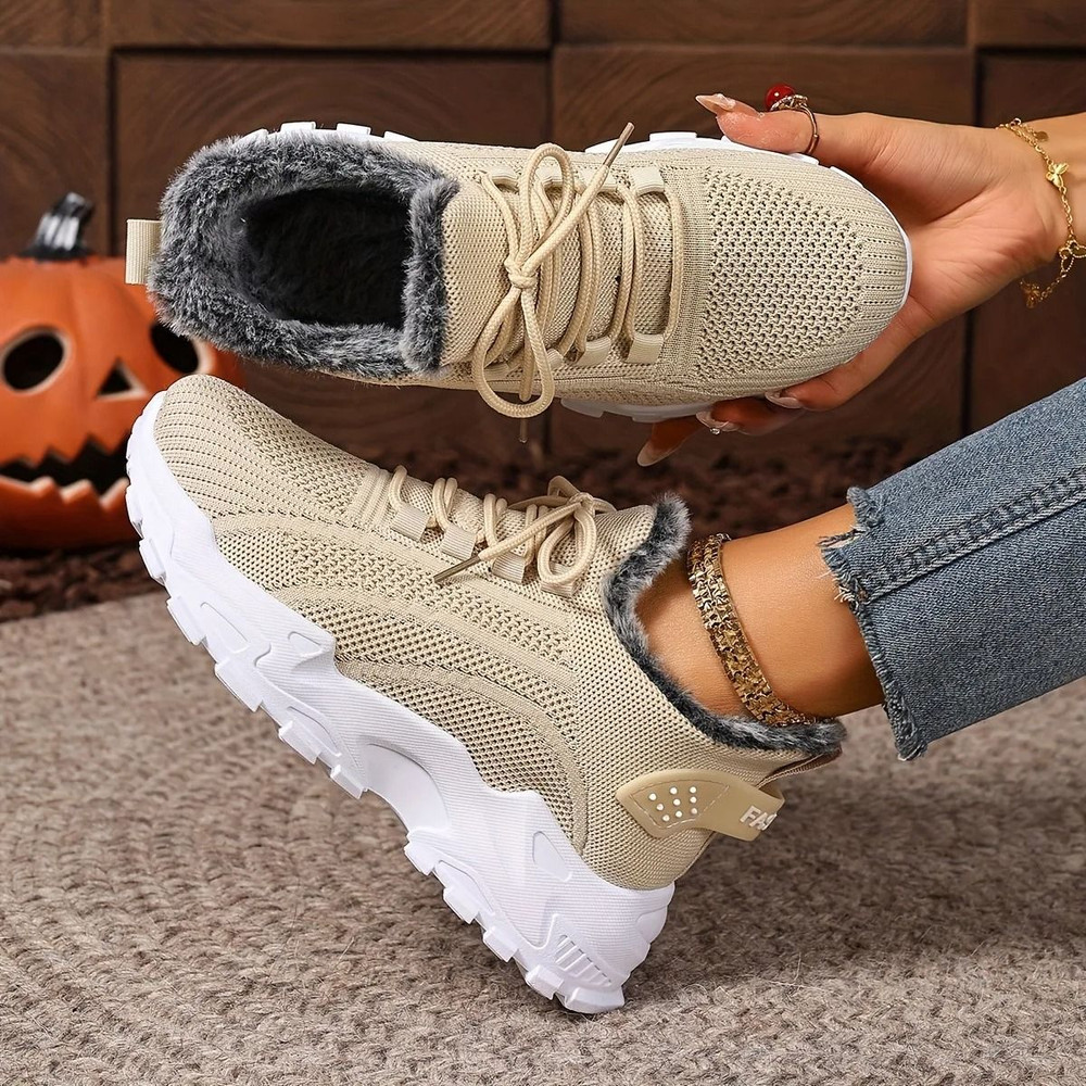 Women Winter Fur Lined Sneakers For Casual Streetwear 1