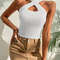 Women Ribbed Knit Criss Cross Halter Crop Top 2