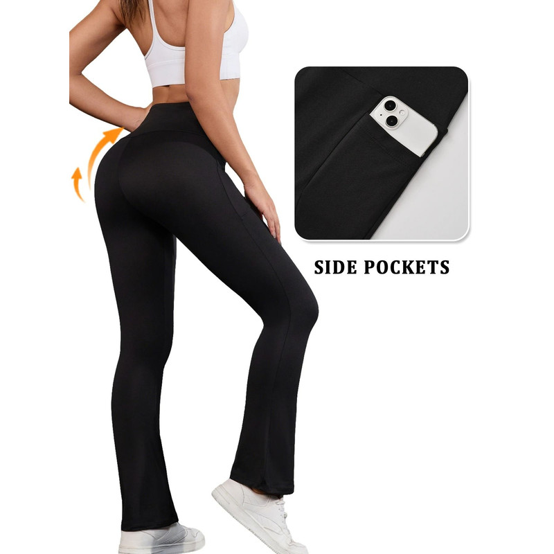 Womens Super Soft Flare Pants With Pockets High Waisted Yoga Bell Bottom Leggings 0