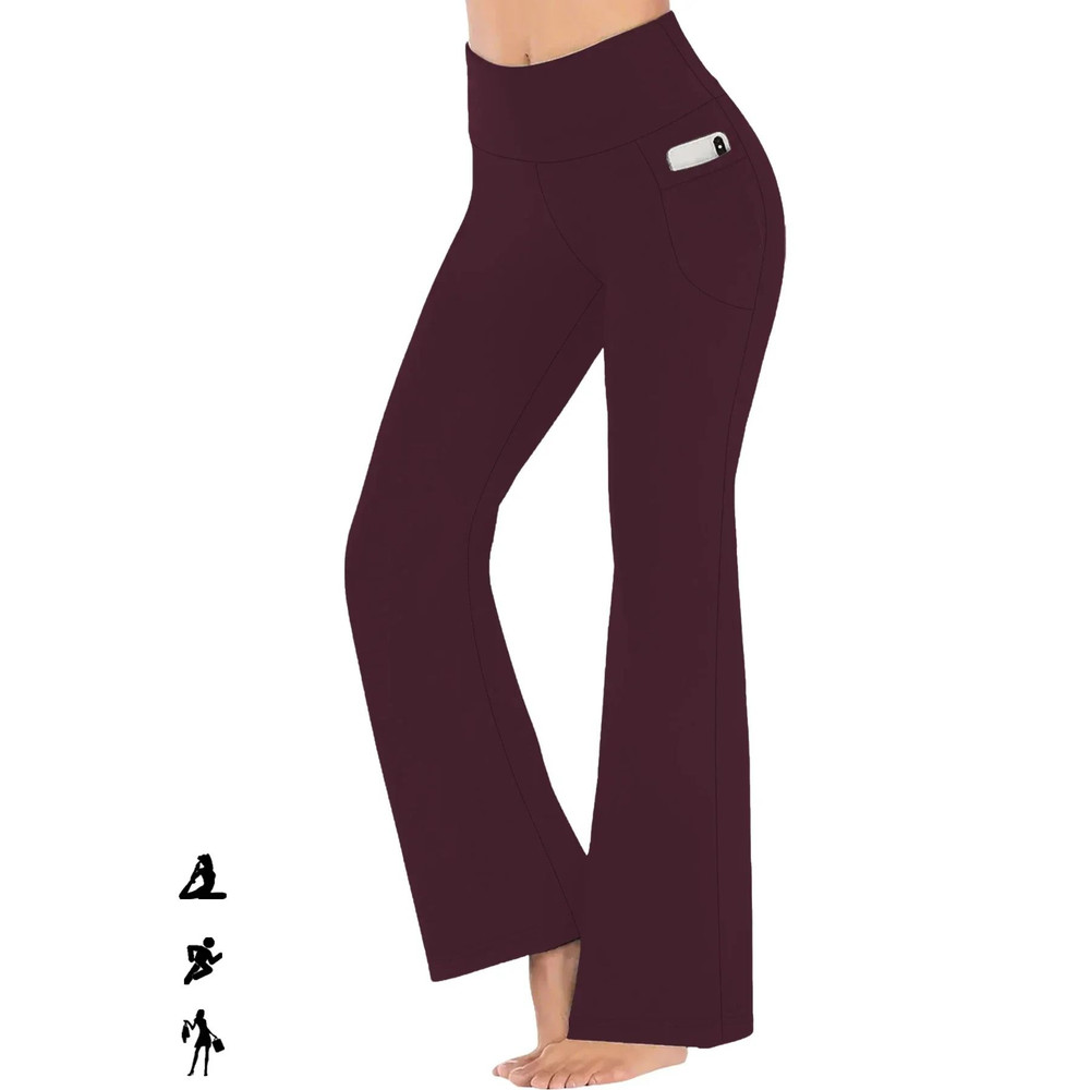 Womens Super Soft Flare Pants With Pockets High Waisted Yoga Bell Bottom Leggings 12