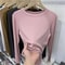 Womens Slim Fit ONeck Long Sleeve Basic TShirt Stretchy Ribbed Knit Casual Top 9