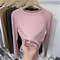 Womens Slim Fit ONeck Long Sleeve Basic TShirt Stretchy Ribbed Knit Casual Top 4