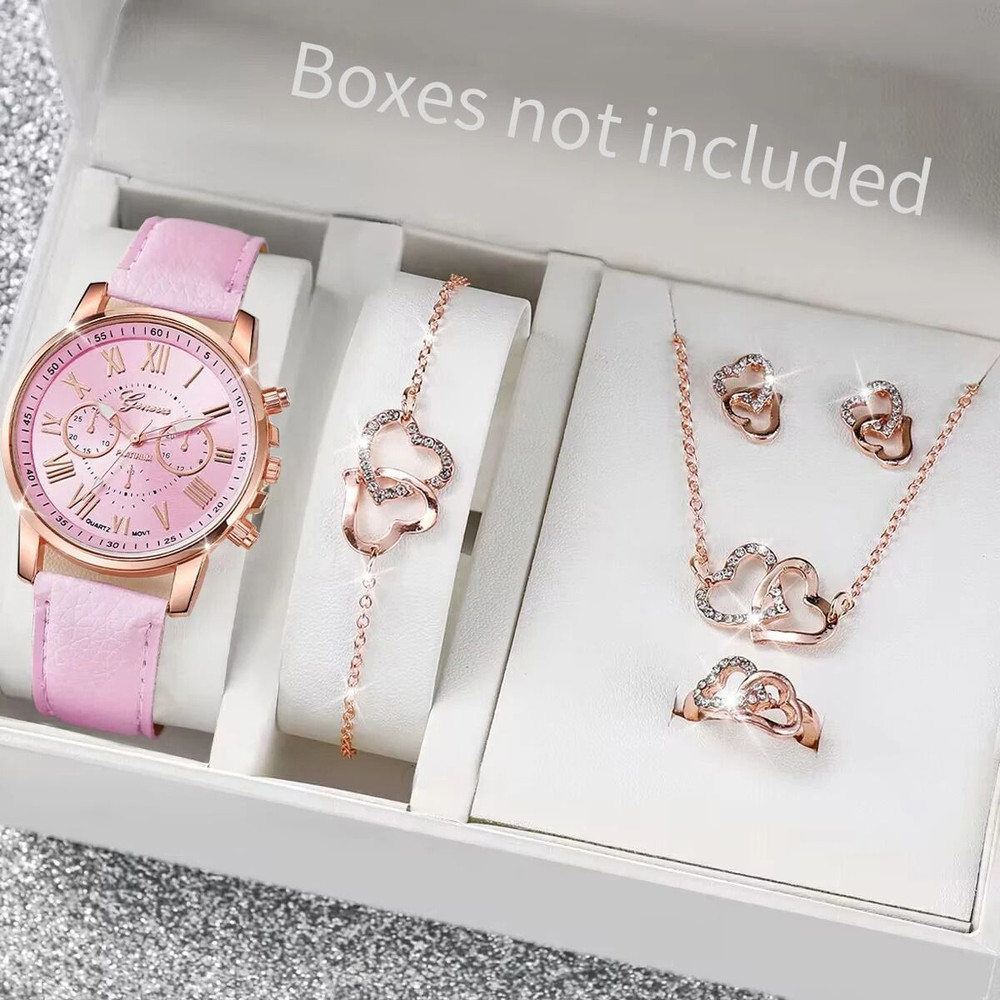 Women Luxury Watch And Jewelry Set Roma Dial Leather Band Quartz 13