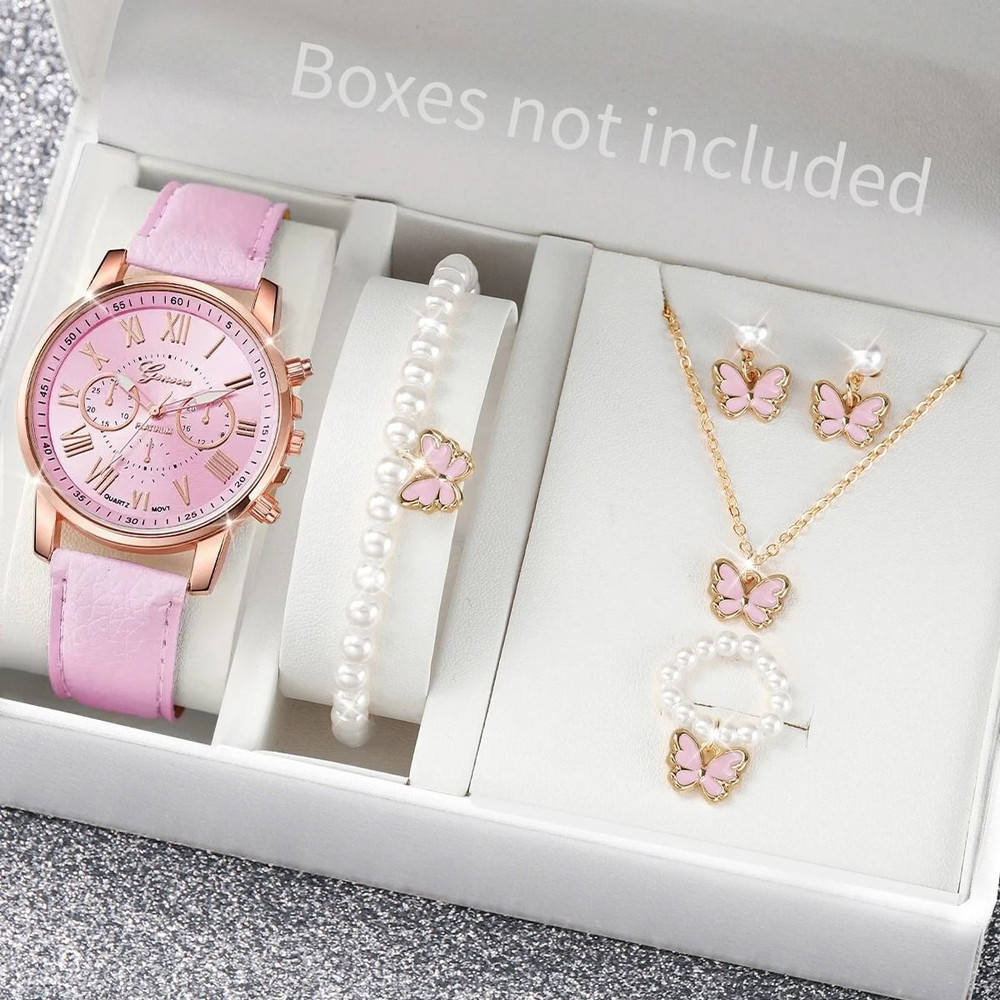 Women Luxury Watch And Jewelry Set Roma Dial Leather Band Quartz 15