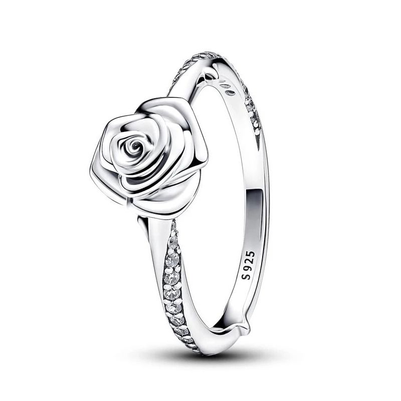 Women 925 Silver Rose In Bloom Ring Elegant Floral Design Jewelry Gift 0