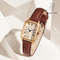 Women Retro Square Quartz Watch Leather Strap Casual Wristwatch 0